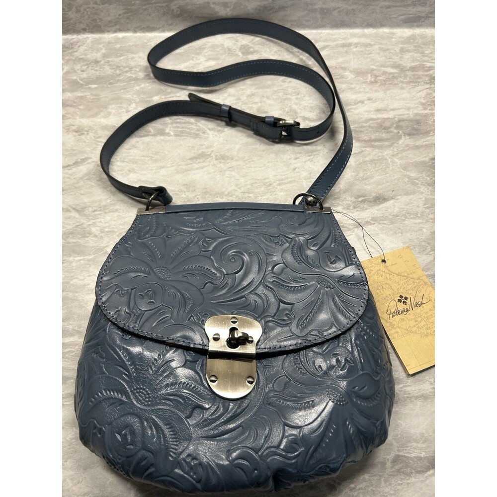 Patricia Nash Safflower Blue Tooled Floral Leather Veneto Crossbody Bag NWT $169